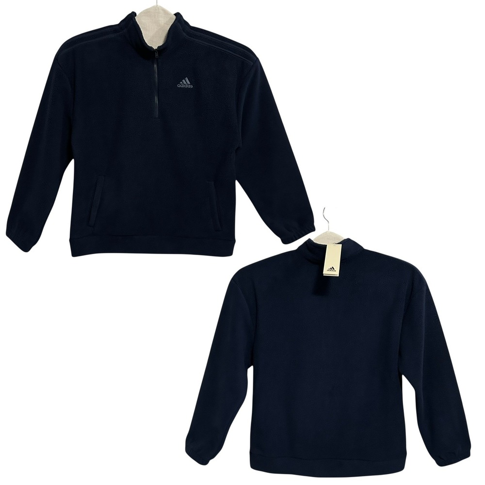 Adidas Youth Boys Pullover Fleece‎ Sweater 14-16 Mock Neck Navy Blue Quarter-Zip